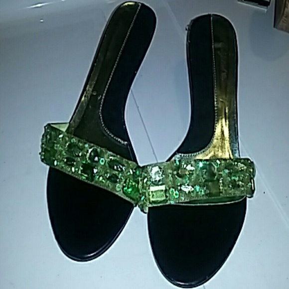 Slip on sandals small heel womens sequence, beaded, lime, green, darling - Picture 2 of 4